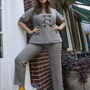 Eloquii Plaid Button Detail Pant